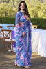 Incredible Blue Floral Printed Chiffon Casual Wear Saree With Blouse