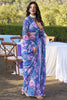 Incredible Blue Floral Printed Chiffon Casual Wear Saree With Blouse