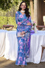 Incredible Blue Floral Printed Chiffon Casual Wear Saree With Blouse