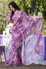 Beautiful Purple Floral Printed Chiffon Event Wear Saree With Blouse