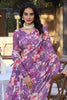 Beautiful Purple Floral Printed Chiffon Event Wear Saree With Blouse