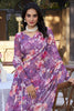 Beautiful Purple Floral Printed Chiffon Event Wear Saree With Blouse