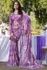 Beautiful Purple Floral Printed Chiffon Event Wear Saree With Blouse