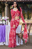 Gorgeous Red Floral Printed Chiffon Festival Wear Saree With Blouse