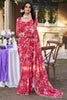 Gorgeous Red Floral Printed Chiffon Festival Wear Saree With Blouse