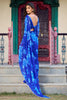 Fantastic Blue Floral Printed Chiffon Office Wear Saree With Blouse