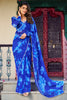 Fantastic Blue Floral Printed Chiffon Office Wear Saree With Blouse