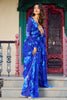 Fantastic Blue Floral Printed Chiffon Office Wear Saree With Blouse