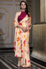 Fabulous Peach Floral Printed Satin Festive Wear Saree With Blouse