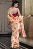 Fabulous Peach Floral Printed Satin Festive Wear Saree With Blouse
