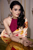 Fabulous Peach Floral Printed Satin Festive Wear Saree With Blouse