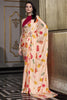 Fabulous Peach Floral Printed Satin Festive Wear Saree With Blouse