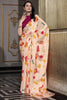 Fabulous Peach Floral Printed Satin Festive Wear Saree With Blouse