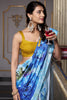 Awesome Sky Blue Floral Printed Satin Office Wear Saree With Blouse