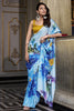 Awesome Sky Blue Floral Printed Satin Office Wear Saree With Blouse