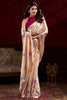 Tantalizing Cream Floral Printed Satin Casual Wear Saree With Blouse