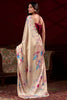 Tantalizing Cream Floral Printed Satin Casual Wear Saree With Blouse