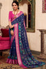 Glorious Navy-Blue Kalamkari Printed Cotton Casual Wear Saree