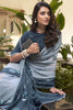 Surprising Teal Blue Floral Printed Chiffon Saree With Blouse
