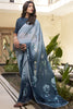 Surprising Teal Blue Floral Printed Chiffon Saree With Blouse