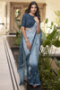 Surprising Teal Blue Floral Printed Chiffon Saree With Blouse