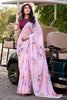 Lovely Light Pink Floral Printed Crepe Casual Wear Saree With Blouse