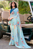 Delightful Sky-Blue Floral Printed Crepe Event Wear Saree With Blouse