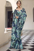 Lovely Navy-Blue Floral Printed Georgette Office Wear Saree
