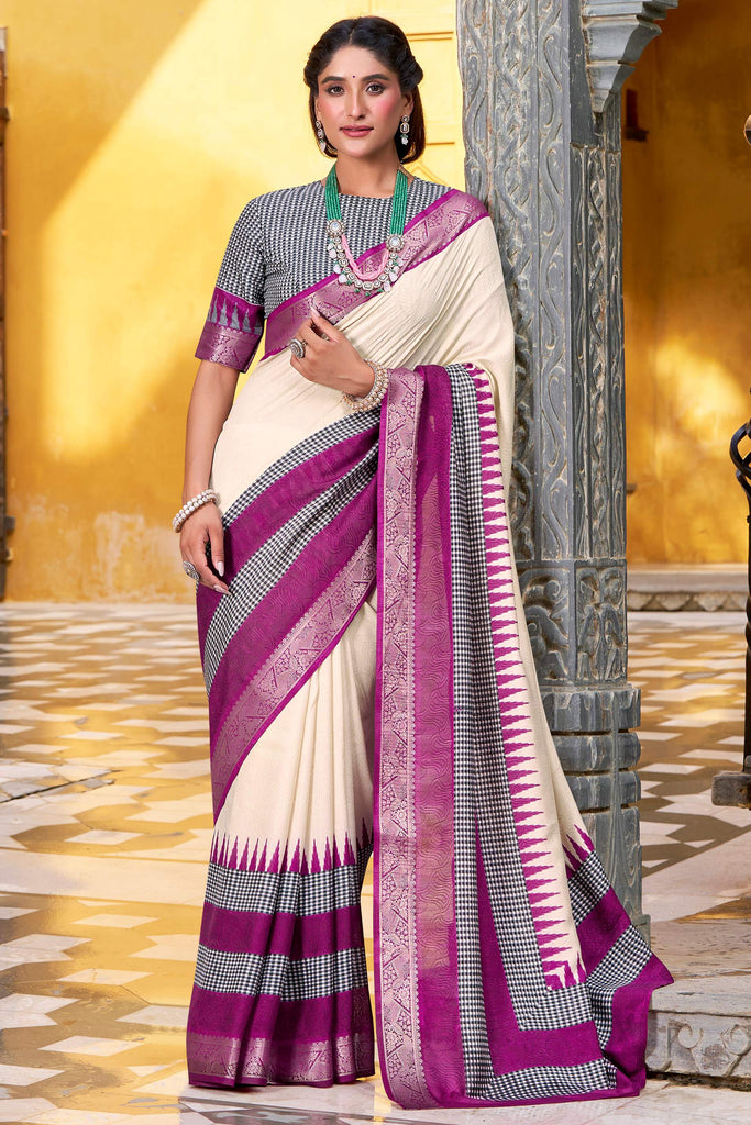 Captivating Off-White Zari Weaving Cotton Event Wear Saree With Blouse