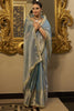 Amazing Sky Blue Zari Weaving Tissue Silk Event Wear Saree With Blouse