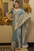 Amazing Sky Blue Zari Weaving Tissue Silk Event Wear Saree With Blouse