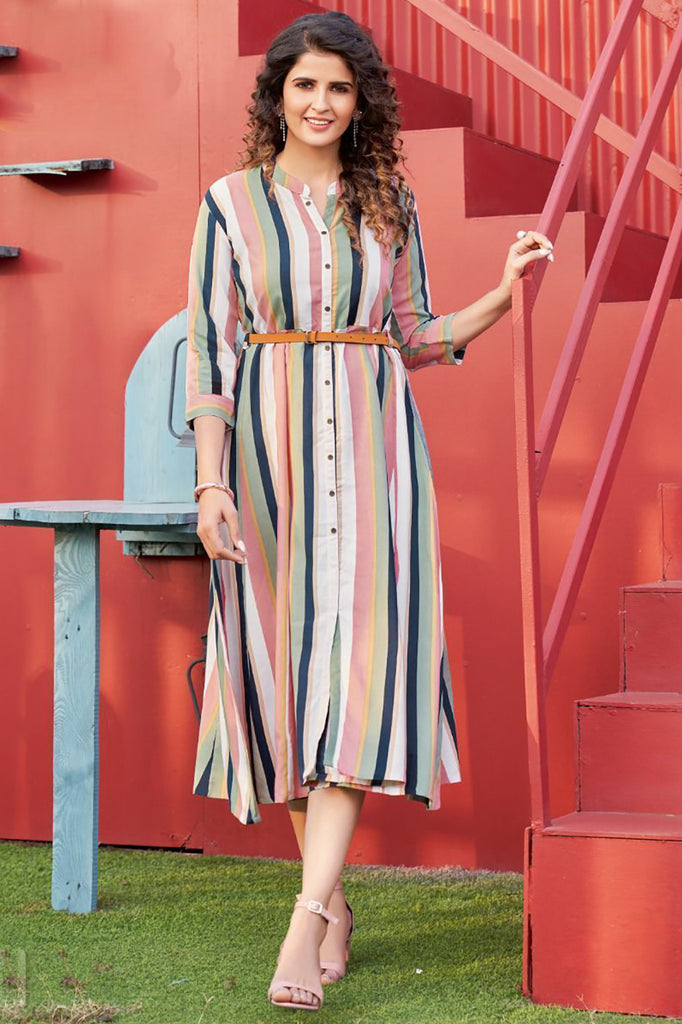 Tantalizing Multi-Color Digital Printed Rayon Party Wear Dress
