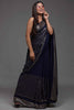 Lovable Navy Blue Sequins Georgette Party Wear Saree With Blouse