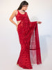 Stunning Red Sequins Georgette Designer Saree With Blouse