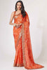 Lovely Orange Floral Printed Organza Function Wear Saree With Blouse