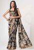 Tantalizing Black Floral Printed Organza Party Wear Saree With Blouse