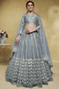 Lovely Grey Foil Work Net Engagement Wear Lehenga Choli With Dupatta