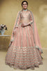 Alluring Dusty Pink Foil Work Net Reception Wear Lehenga Choli