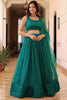 Eye-Catching Teal Green Sequins Net Monochrome Lehenga Choli With Dupatta