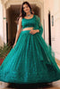Eye-Catching Teal Green Sequins Net Monochrome Lehenga Choli With Dupatta