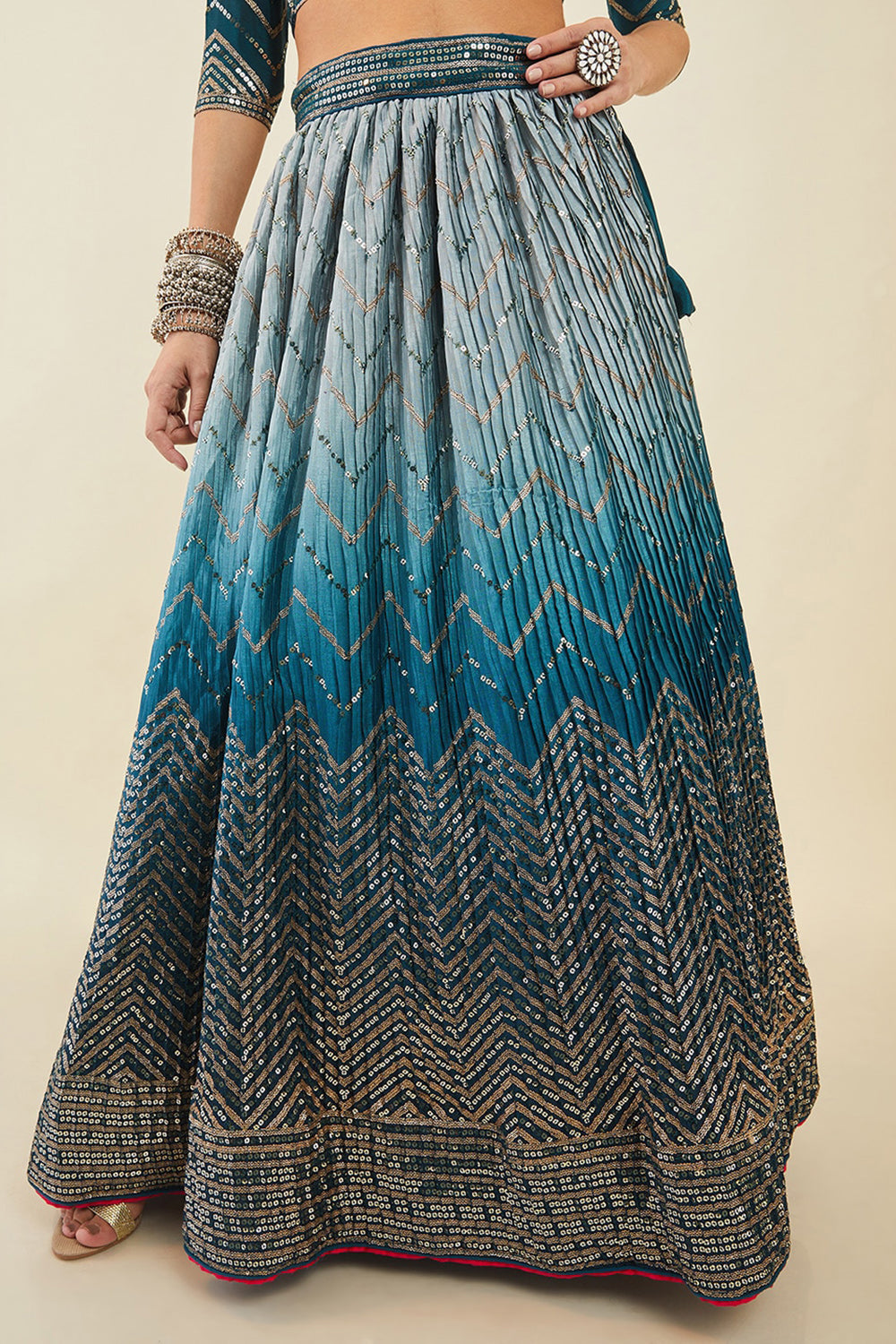 Blue Sequins Art Silk Engagement Wear Lehenga Choli