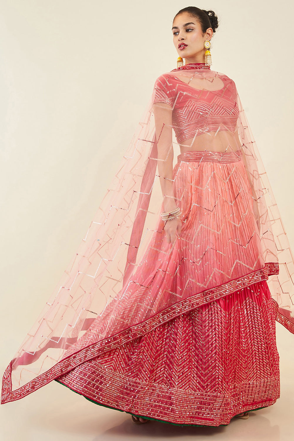 Pink Sequins Art Silk Party Wear Lehenga Choli With Dupatta