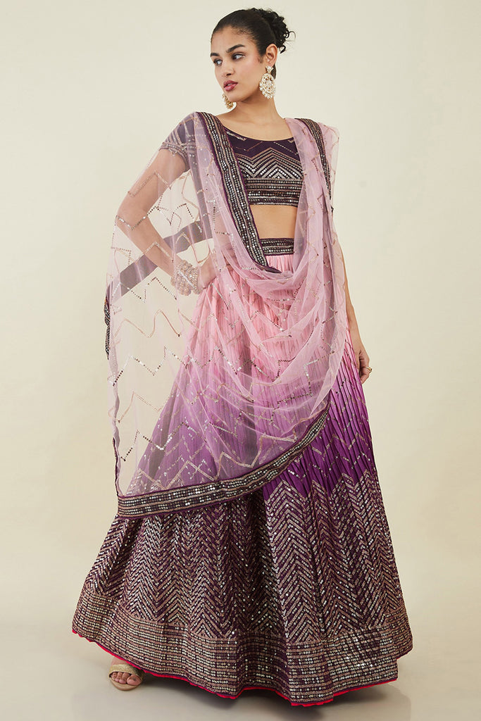 Purple Sequins Art Silk Wedding Lehenga Choli With Dupatta