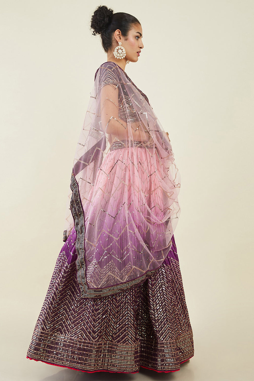 Purple Sequins Art Silk Wedding Lehenga Choli With Dupatta