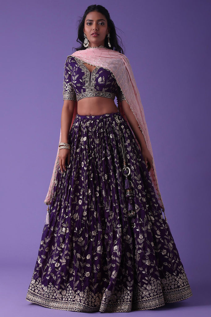 Beloved Purple Zari Embroidered Georgette Lehenga Choli With Dupatta