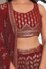 Astonishing Maroon Embroidered Georgette Wedding Lehenga Choli With Dupatta