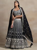 Marvelous Black Thread Work Georgette Reception Wear Lehenga Choli