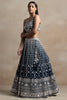 Wonderful Navy-Blue Thread Embroidered Georgette Wedding Lehenga Choli