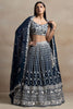 Wonderful Navy-Blue Thread Embroidered Georgette Wedding Lehenga Choli