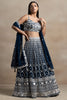 Wonderful Navy-Blue Thread Embroidered Georgette Wedding Lehenga Choli